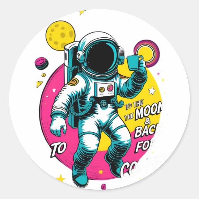 Rond To The Moon and Back Astronaut Sticker – Retro Spa (Devant)