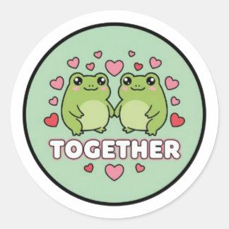 Rond Together Frog Sticker Cute Couple Frogs Holding Ha
