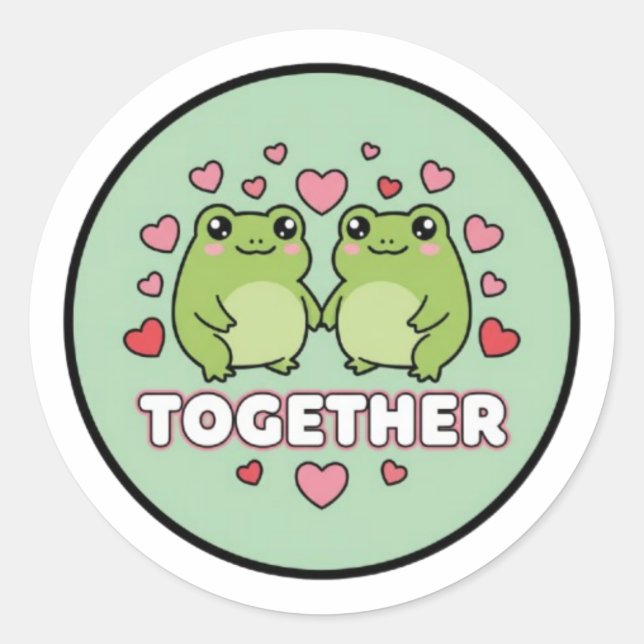 Rond Together Frog Sticker Cute Couple Frogs Holding Ha (Devant)