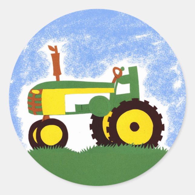 Rond Tracteur vert avec Sticker à enveloppe de ciel ble (Devant)