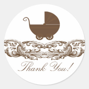 Rond Transport vintageMerci Baby shower Sticker