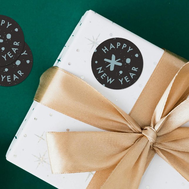 Rond Trendy Modern Handwritten Happy New Year Sticker (Créateur téléchargé)