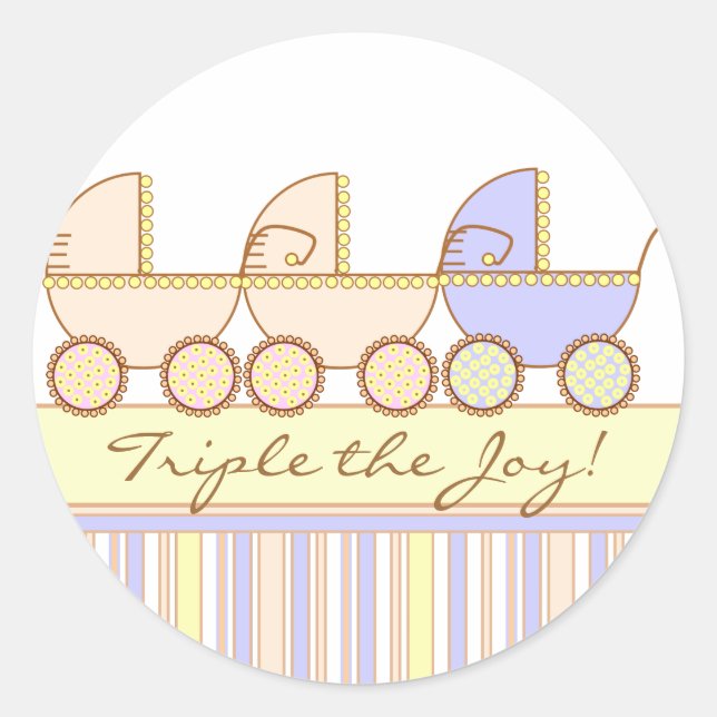 Rond Trio Carriage Triplet Girl and Boy Sticker (Devant)