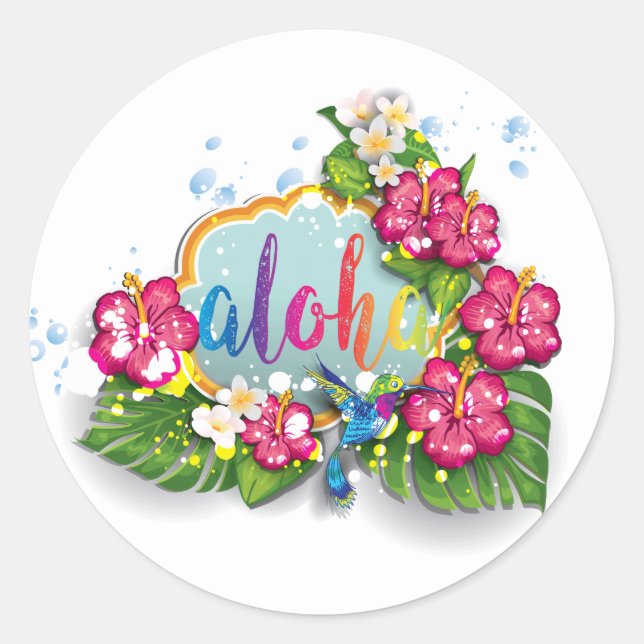 Rond Tropical Floral Summer Aloha sticker (Devant)