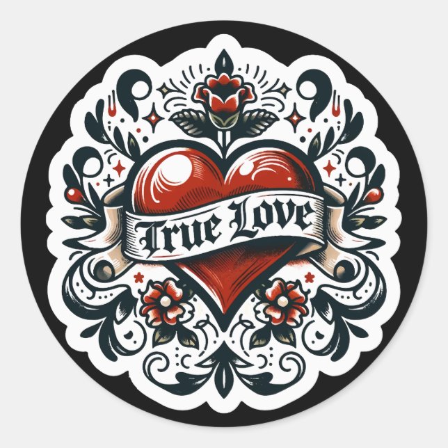 Rond True Love Coeur Tattoo Sticker Mariage Fiançailles (Devant)