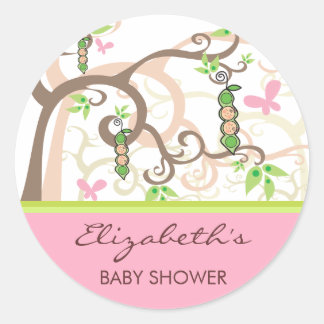 Rond Twin Girls Peas Rose Dans Un Sticker Baby shower P