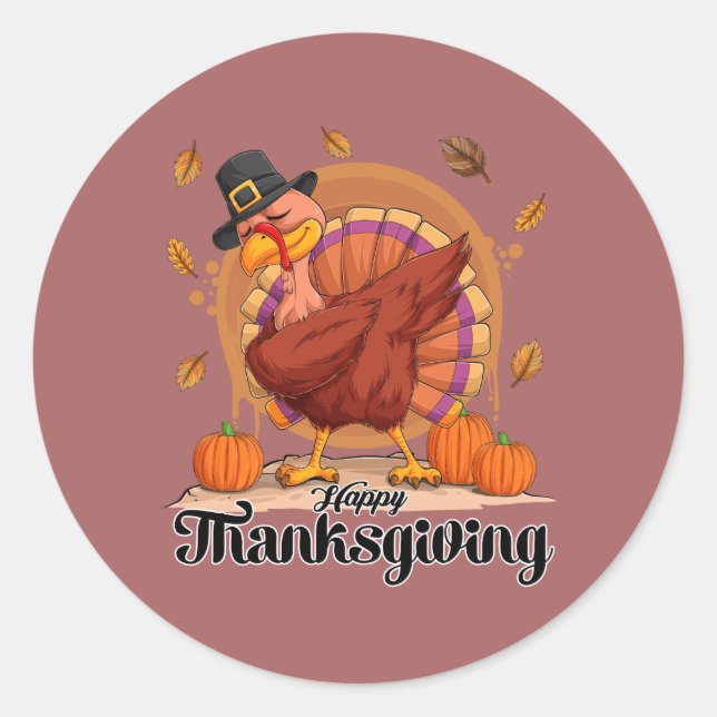 Rond Typographie de Thanksgiving Happy Round Sticker (Devant)
