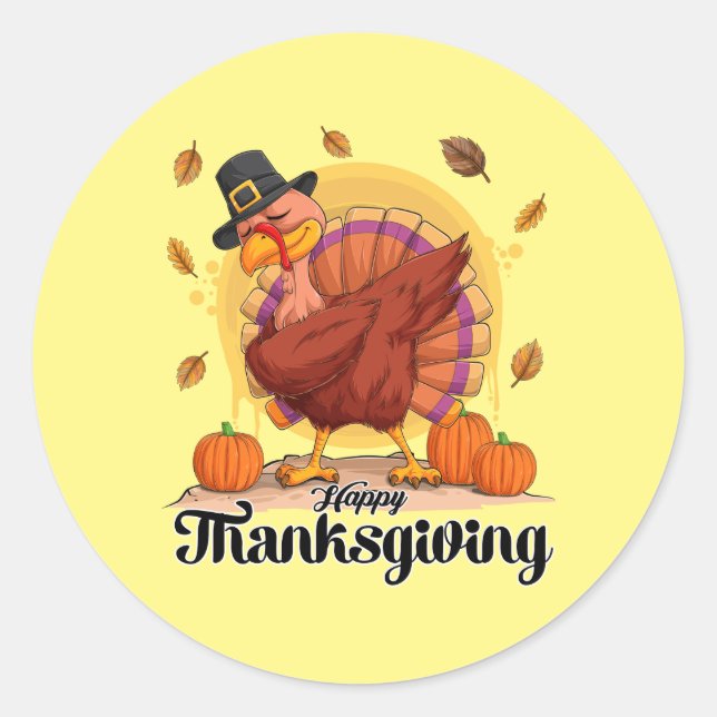 Rond Typographie de Thanksgiving Happy Round Sticker (Devant)