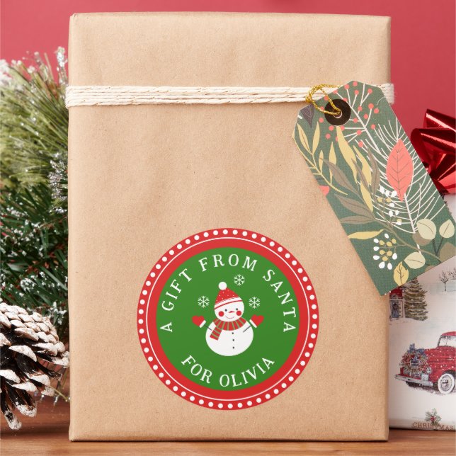 Rond Un cadeau de Père Noël mignon Snowman Sticker Noël (vacances)