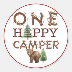 Rond Un Happy Camper 1er Anniversaire Favoriser Sticker
