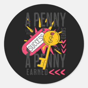 Rond Un Penny A Économisé Un Sticker Gagné Un Penny