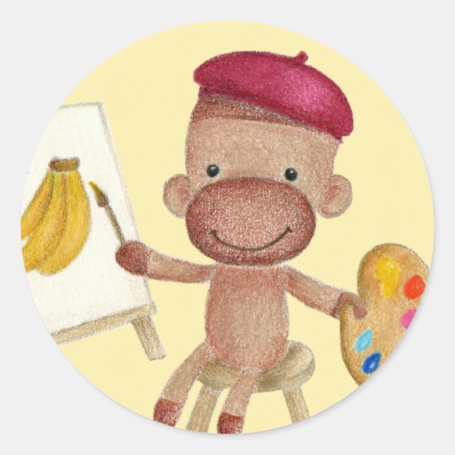 Rond Un petit artiste Socky le Sock Monkey Sticker (Devant)