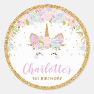 Rond Unicorn 1er anniversaire Merci Favor Sticker Étiq