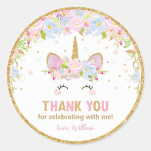 Rond Unicorn Anniversaire Merci Favoriser Sticker Étiqu