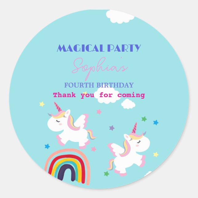 Rond Unicorn Party Thank You Sticker (Devant)