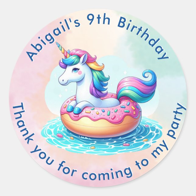Rond Unicorn Pool Party Anniversaire Sticker (Devant)