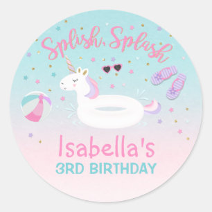Rond Unicorn Pool Party Favoriser Tag Sticker Pool Part