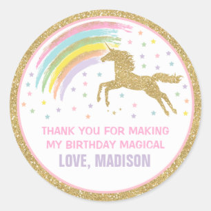 Rond Unicorn rose & Gold Party Favoriser Sticker de bal