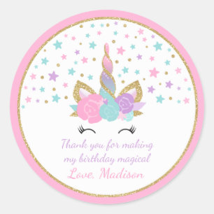 Rond Unicorn rose & Gold Party Favoriser Sticker de bal