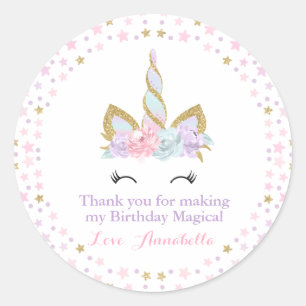 Rond Unicorn rose & Gold Party Favoriser Sticker de bal