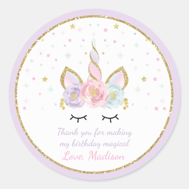 Rond Unicorn rose & Gold Party Favoriser Sticker de bal (Devant)