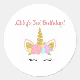 Rond Unicorn Themed Birthday Party Sticker Round