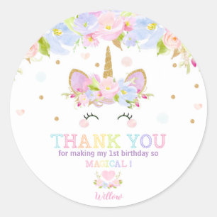 Rond Unicorne 1er anniversaire Merci Favor Sticker Étiq