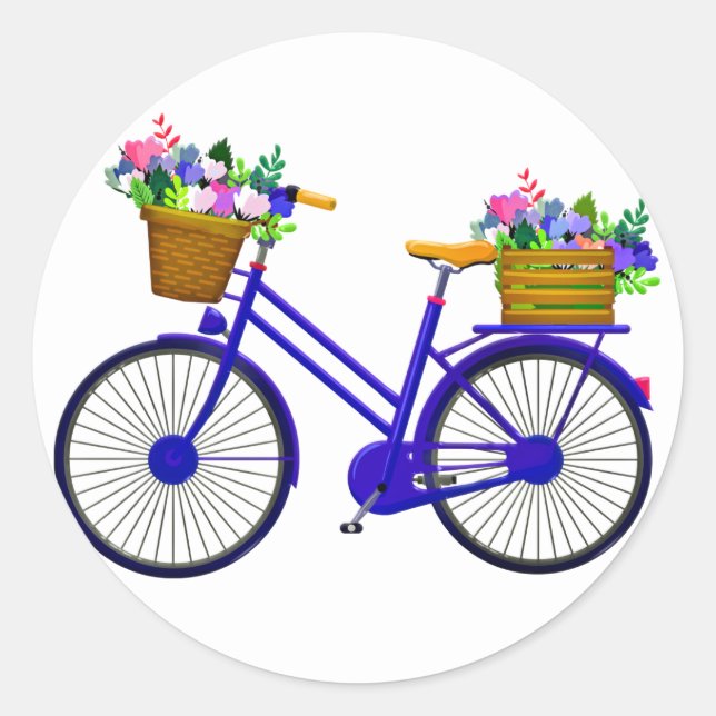Rond Vélo Bleu Avec Panier De Fleurs - Sticker (Devant)