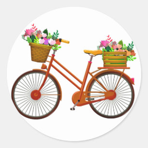 Rond Vélo Orange Avec Panier De Fleurs - Sticker