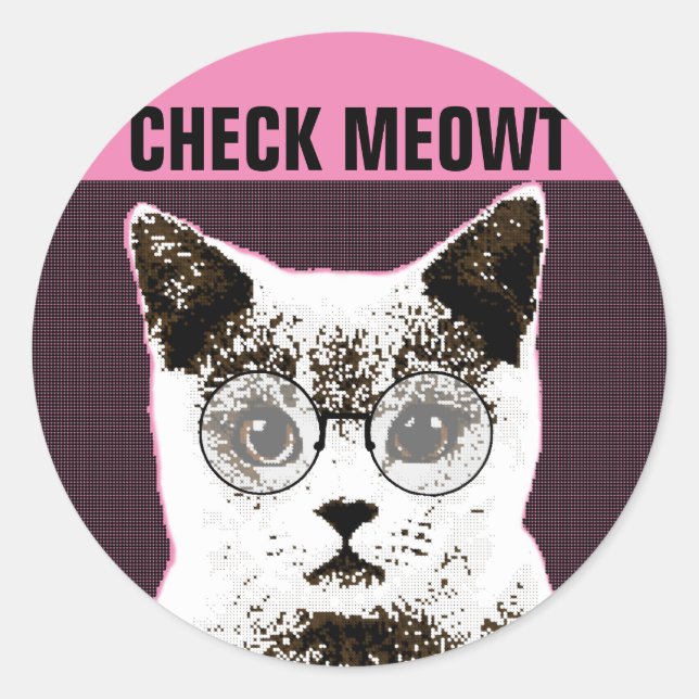 Rond Vérifier Meowt, Drôle CHAT AVEC SUNGLASSES STICKER (Devant)