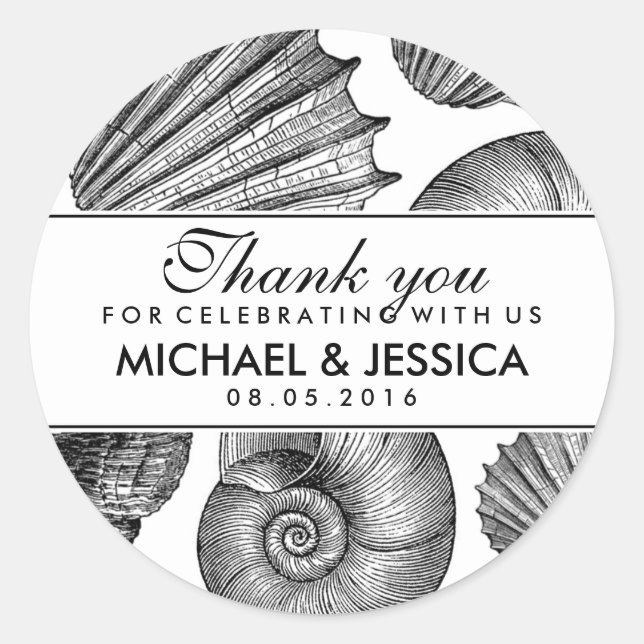 Rond Vintage Seashell Wedding Favor Merci Sticker (Devant)