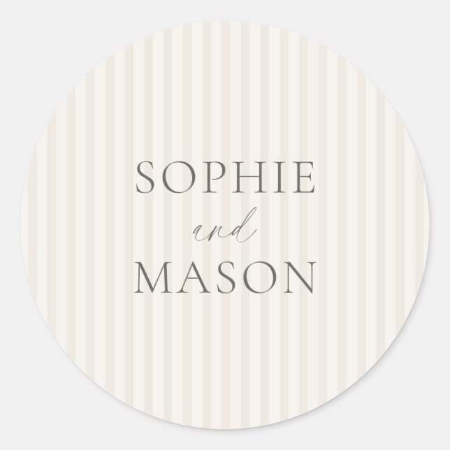 Rond Vintage Stripe Wedding Sticker with Names (Devant)