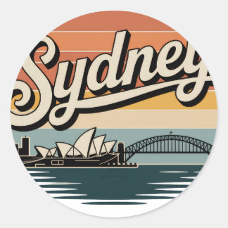 Rond Vintage Sydney Australia Skyline Travel Sticker