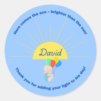 Rond Voici le Sticker Baby shower Fils pour garçon
