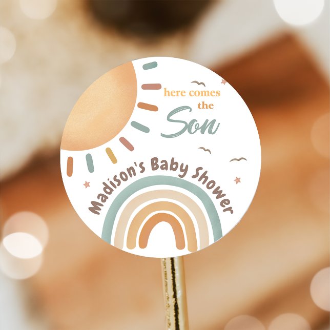 Rond Voici le Sticker Baby shower Son Sunshine (Créateur téléchargé)