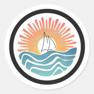 Rond Voile coucher de soleil en Sticker orange et bleu