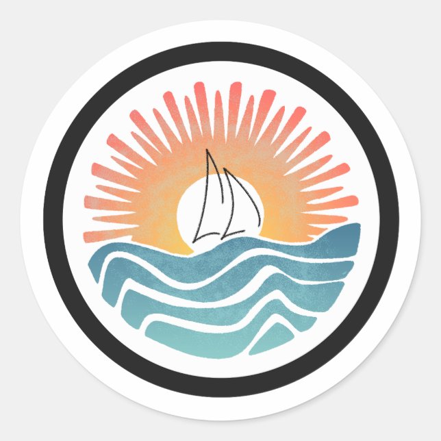 Rond Voile coucher de soleil en Sticker orange et bleu (Devant)