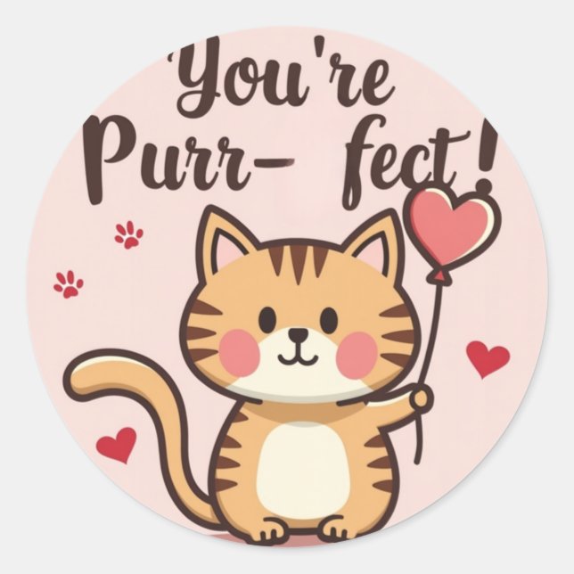 Rond 'Vous êtes Purr-fect ! ' Sticker de la Saint-Valen (Devant)