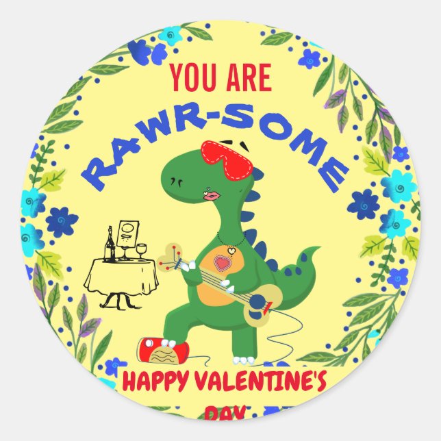 Rond Vous êtes Rawrsome - Sticker Dinosaur Valentine (Devant)