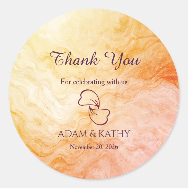 Rond Warm Autumn Marble Wedding Sticker (Devant)