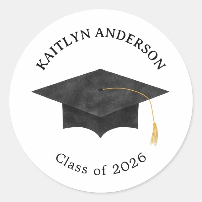 Rond Watercolor Graduation Cap Grad Sticker (Devant)