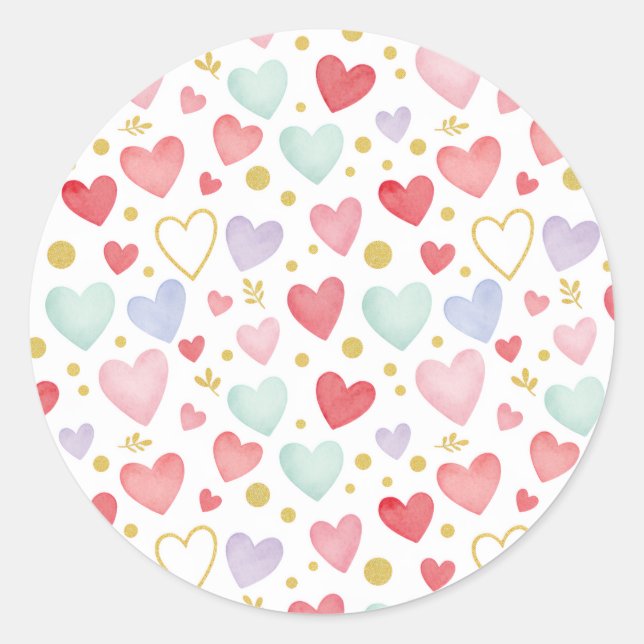 Rond Watercolor Love & Gold Dust Pattern Sticker (Devant)
