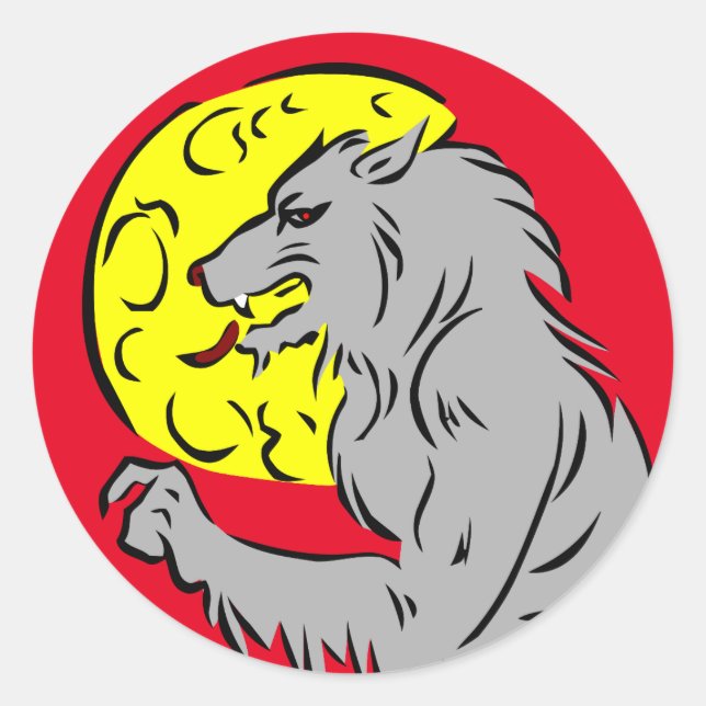 ROND WEREWOLF ET UNE PLEINE LUNE HALLOWEWEEN STICKER (Devant)