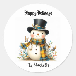 Rond Whimsical Holiday Snowman Classic Round Sticker