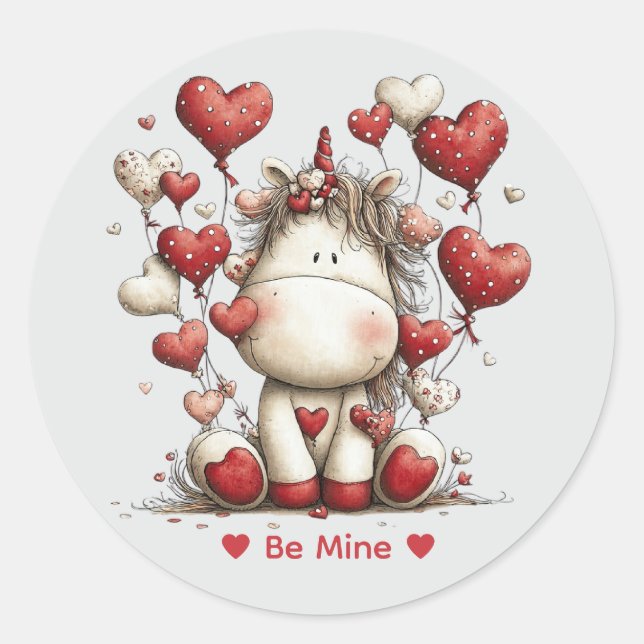Rond Whimsical Watercolor Unicorn Love Sticker (Devant)