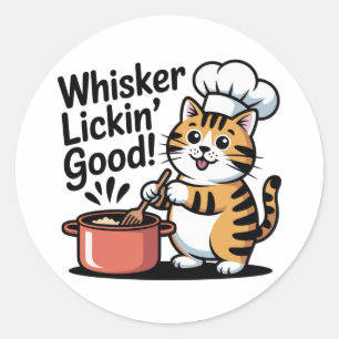 Rond Whisker Lickin’ Good Sticker Cute Chef Cat Cuisine
