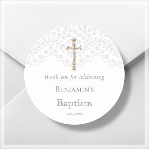 Rond White Lace Baptism Thank You Classic Round Sticker