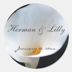 Rond White Orchid Personalized Round Wedding Sticker