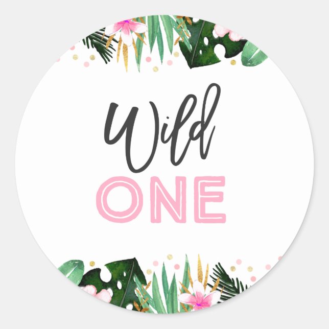 Rond Wild One Party Favoriser Tag Sticker Jungle Animau (Devant)
