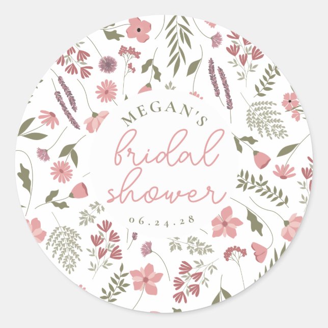 Rond Wildflower Bridal Shower Sticker - Pink (Devant)